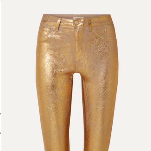 L’AGENCE High Rise Skinny Margot Gold Jeans Coated - Picture 2 of 8